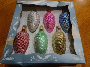 Kurt Adler 6 glass w mica sparkle pinecone ornaments boxed 3.5" - Picture 1 of 6