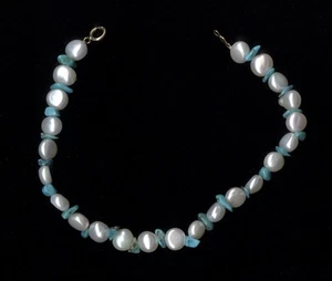 10K 8.1 Gram 7.5" Solid Yellow Gold Baroque Pearl & Turquoise Bead Bracelet (ve - Picture 1 of 1
