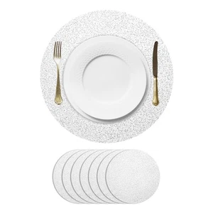 8X runde Einweg-Tischsets in Sternform, silberfarben, 33 cm, Foliennetz-Matten - Bild 1 von 6