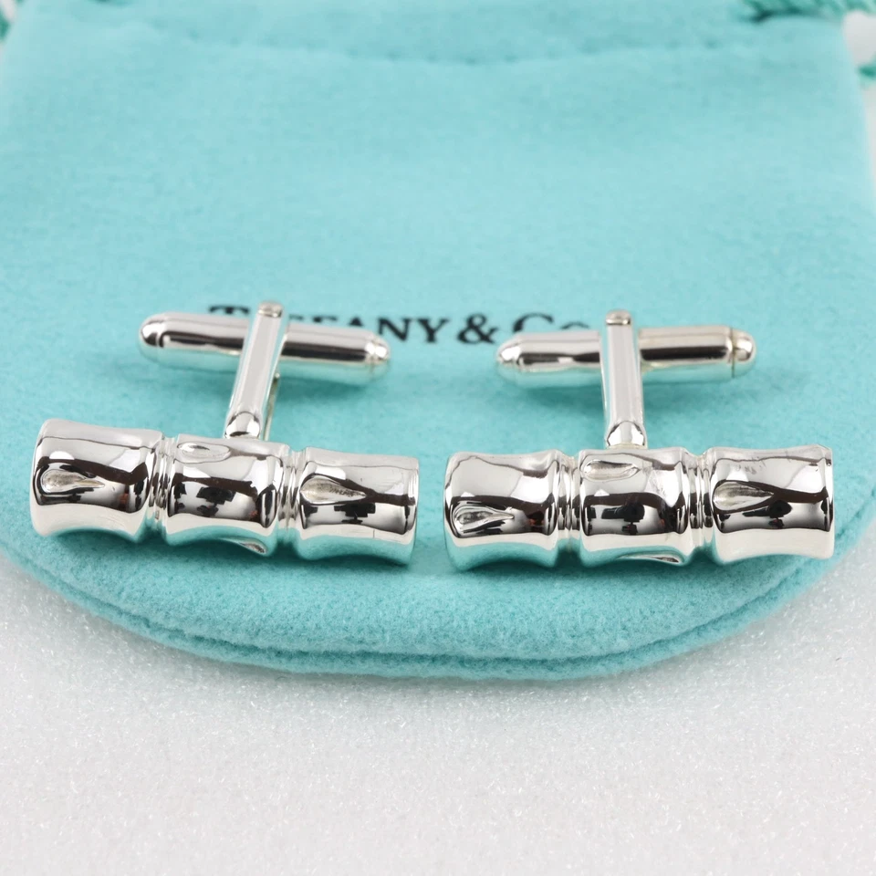 Gemelos de bambú vintage Tiffany & Co. de plata de ley 925 con bolsa Foto 1 de 1