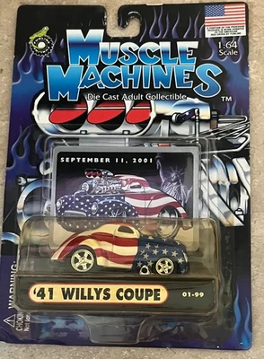 MUSCLE MACHINES  RED WHITE BLUE '41 Willys Coupe  9/11 Die-Cast 1:64 01-99 - Image 1 of 4