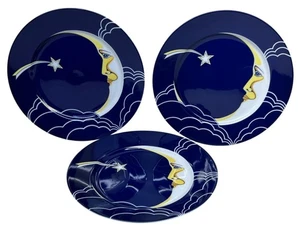 3 Fitz and Floyd Blue Stardust Moon Stars Salad Plates - Picture 1 of 6