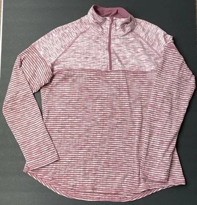 Pullover AVIA Mujer XL (16-18) Cuarto Cremallera Rosa Blanco Rayas Elastizado Atlético Foto 1 de 4