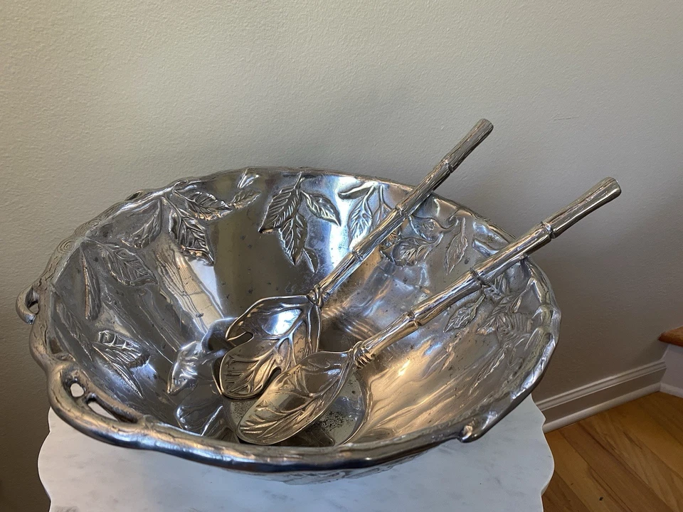 Ensaladera de aluminio Charter Club Eden Grove 13+ pulgadas 1998 con 2 utensilios Foto 1 de 4