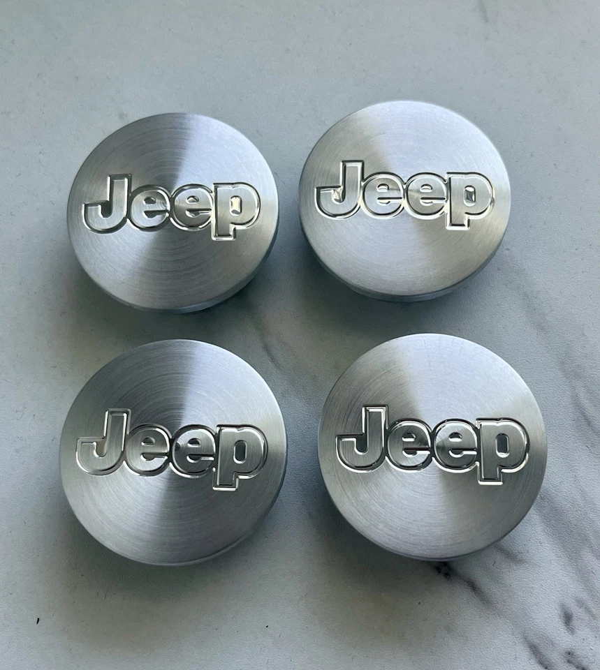 4x 55mm 2.16In Brushed Metal Silver Wheel Center Caps Fits 2002-11 Jeep Models - Image 1 of 4