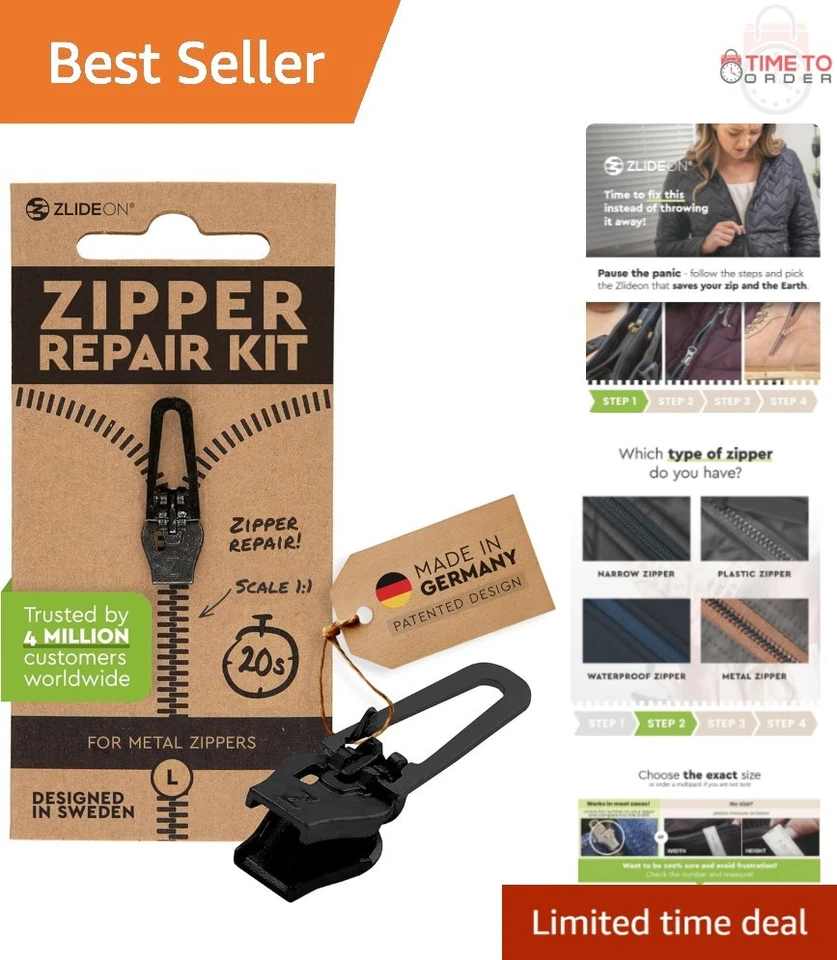 Zipper Pull Replacement Metal Black 5A for Jackets Bags Clothing Repair - Image 1 of 4