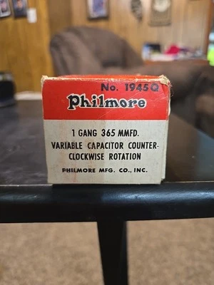 Capacitor variável NOS Vintage Philmore 1945Q 1 Gang 365 MMFD no sentido anti-horário - Imagem 1 de 4