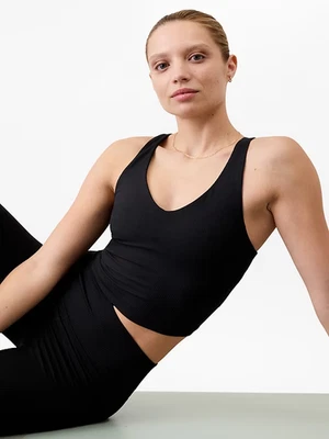 Athleta S SMALL Transcend V-Neck Rib Crop Sports Bra A-C Black Yoga Workout NWT - Image 1 of 4