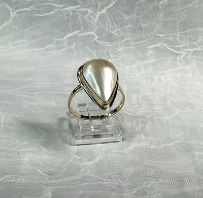 Anillo de perlas en forma de pera de oro amarillo de 14k vintage lágrima tamaño 9,25 | 3,6 GTW Foto 1 de 4