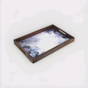 Elegant Wooden Serving Tray with Artistic Resin Inlay 18” x 12” - Picture 1 of 4