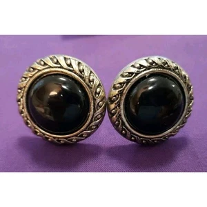 Image Designer Collection Genuine Black Lucite Clip On Earrings in Silver Tone - Picture 1 of 10