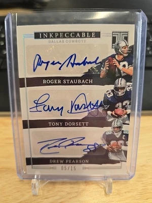 2023 Impecable Roger Staubach Tony Dorsett Drew Pearaon Triple Auto 5/15 Dallas Foto 1 de 2