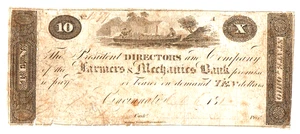 1814 Farmers Mechs BK Cincinnati Ohio $10 (cargado de fila con barriles) solo 1 en eBay - Imagen 1 de 1