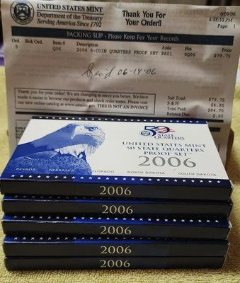 FIVE 2006 UNITED STATES CLAD PROOF QUARTER SET IN ORIGINAL US MINT PACKAGING - Image 1 of 4