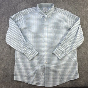 LL Bean Dress Shirt 16 33 Blue Green Check Button Down Cotton Traditional - Picture 1 of 8