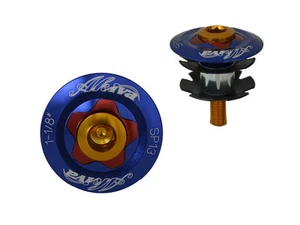 1 NEW BIKE BICYCLE HANDLE BAR HEADSET STEM STAR NUT 28.6mm ALUMINUM TOP CAP BLUE - Picture 1 of 1