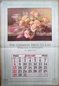 Saint/St. John, NB 1922 Advertising Calendar/22x31 Poster: Drug Store - Canada - Imagen 1 de 1