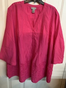 NWT Catherines Plus Button Down Pink 3/4 Length Sleeve Blouse. Eyelet . SKU E22 - Picture 1 of 7