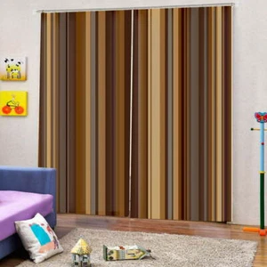 Dark Brown Stripe 3D Curtain Blockout Photo Printing Curtains Drape Fabric - Picture 1 of 12