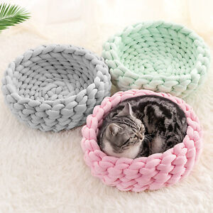 Handmade Knitted Dog Cat Bed Puppy Cotton Soft Breathable Pets House Mat Basket