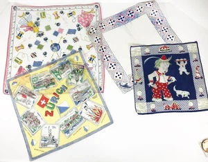 Lot 4 Vintage Hankies Zurich Japanese Silk 1933 Simple Simon Nursery Rhyme Hanky - Picture 1 of 8