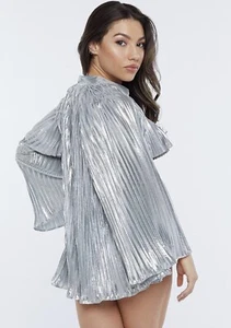 Giacca letto Savage x Fenty plissettata lamé M/L argento metallizzato colletto aperto - Foto 1 di 14