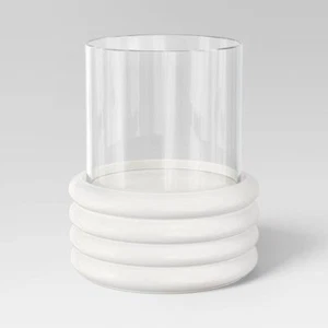 12.2"x10.43" Pillar Concrete/Glass Large Lantern Candle Holder White - Threshold - Picture 1 of 5