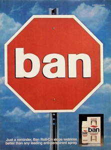 VINTAGE 1980s Print Ad ~ "ban" Roll-On Anti-Perspirant ~ Stops Wetness - Picture 1 of 1