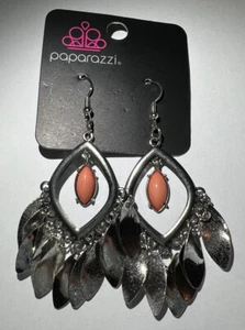 Silver Colored Dangle Earrings with coral or peach colored bead in center - Picture 1 of 3