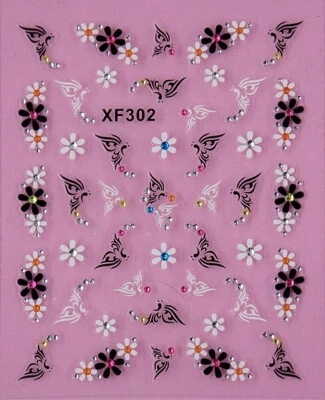 Calcomanías adhesivas para uñas con diamantes de imitación flores rosa margarita rayas   Foto 1 de 2