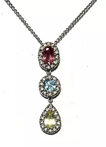 Gorgeous Diamond, Gemstone 14 Kt White Gold Necklace - Picture 1 of 8