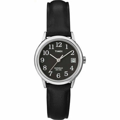 Timex T2N525, Women's Black Leather Easy Reader Watch, Indiglo, Date, 25MM Case - Image 1 of 2