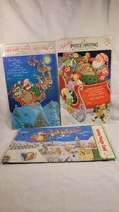 Vintage Hallmark Holiday Puzzle Greeting Card Christmas Santa Sealed Set Of 3 - Picture 1 of 18