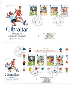 GIBRALTAR - 1996 EUROPÄISCHER FUSSBALL Satz & Kleinbogen auf illustrierten FDCs - Bild 1 von 1