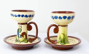 Motto Ware Candle Holders Devon Rooster Pottery Pair with Dialect Sayings - Picture 1 of 7