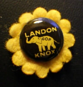 Pin Pinback Político de Colección Landon Knox Republicano Elefante Botón Fieltro Girasol - Imagen 1 de 2