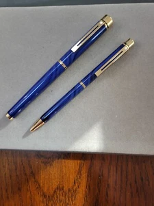 Sheaffer Targa White Dot, Ultra Marine Blue Fountain / Ballpoint Pen Set, USA - Picture 1 of 3
