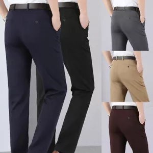 Men Slim FIT Stretch Chino Trousers Casual Flat Front Flex Full Dress Work Pants - Picture 1 of 17