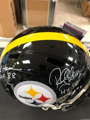 Jack Ham Rocky Bleier Dual Signed Auto Steeler Rep Full Size Helmet JSA Cert - Image 1 of 4