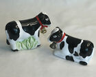 RUSS Vintage Black and White Cow Salt and Pepper Shakers metal cowbells