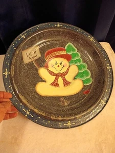 Pupazzo di neve decoupato e dipinto a mano smalto blu maculato coperchio pentola 14,2" Dia Art - Foto 1 di 14