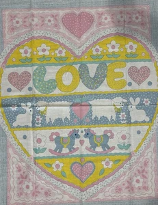 Vintage Cuddle Prints by Fabric Quilt Pastel Baby  Hearts Love Panel 34x44” - Picture 1 of 2