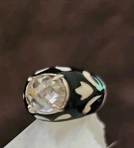 Anello in argento sterling con cappuccio smaltato nero bianco misura 8,5 - Foto 1 di 9