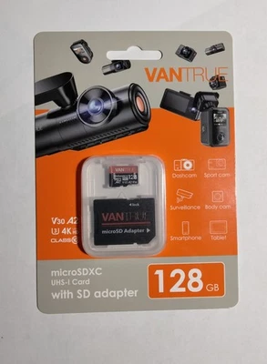 Vantrue 128GB MicroSDXC UHS-I U3 V30 Class 10 4K UHD SD Card | Authorized Dealer - Image 1 of 2
