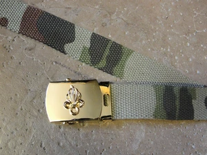 Camouflage Canvas Gürtel / Camo C/E Fremdenlegion goldene Schnalle und Flamme - Bild 1 von 1