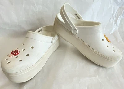 Croc Platform Crocs 1 Inch White And Cream W/ Two Charms Size M 7 W 9 Grunge Y2K - Image 1 of 4