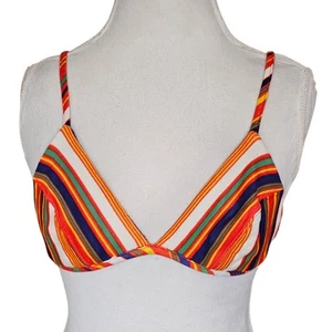 70s Bikini Top Orange Striped Polyester Size S/M Multi-color Vintage 1970s Retro - Picture 1 of 10
