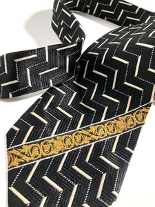 GIANNI VERSACE VINTAGE AÑOS 90 CABEZA MEDUSA BARROCA JACQUARD CORBATA ITALIA ORO NEGRO - Imagen 1 de 16