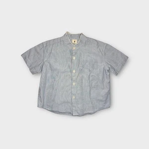 Stem Chambray Raw Hem Collar Short Sleeve Button Up Shirt - Picture 1 of 4