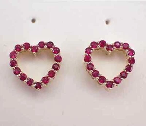 0.30Ct Round Natural Ruby Screw Back Heart Stud Earrings 14K Yellow Gold Plated - Picture 1 of 6